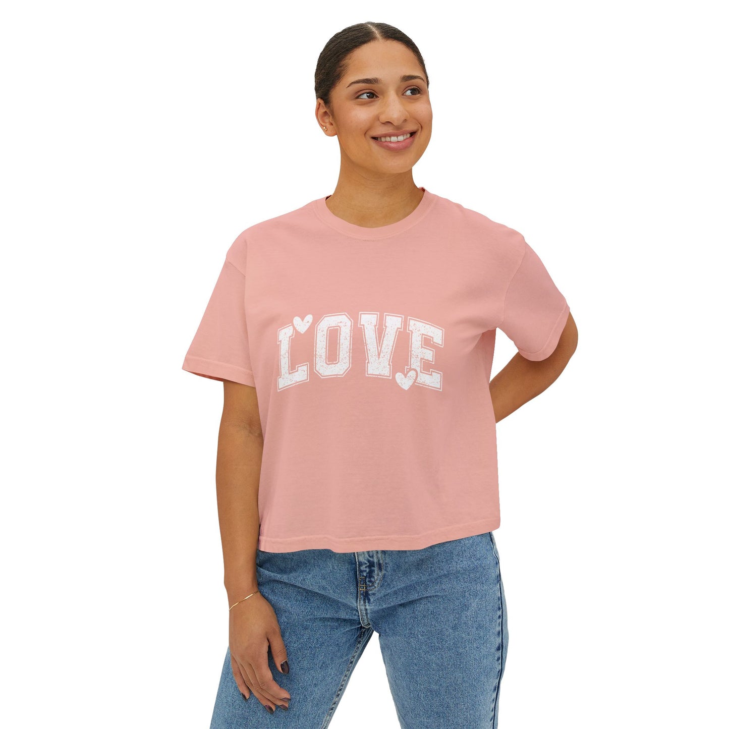 Love Boxy Tee — Women's Casual Pink Graphic Shirt