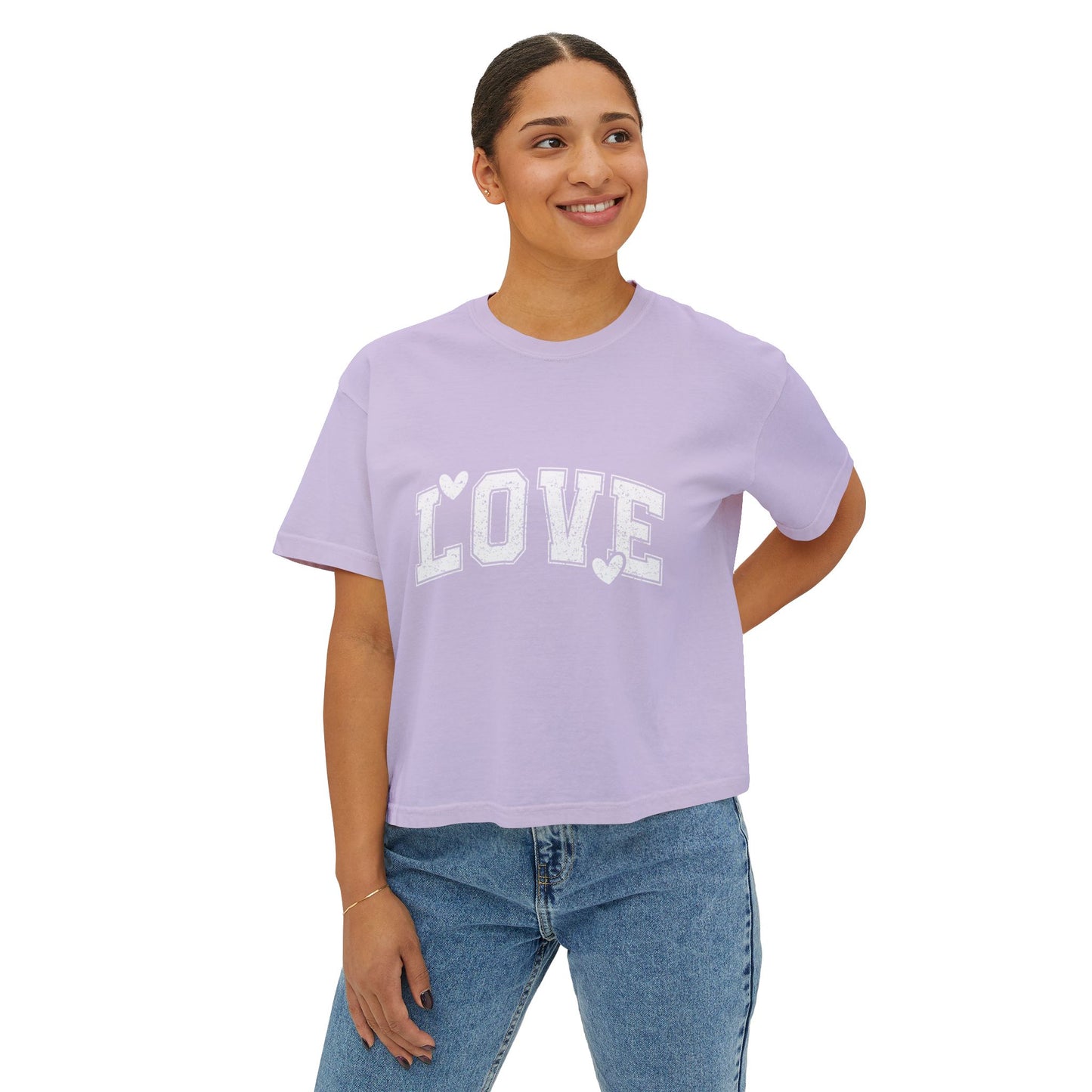 Love Boxy Tee — Women's Casual Pink Graphic Shirt